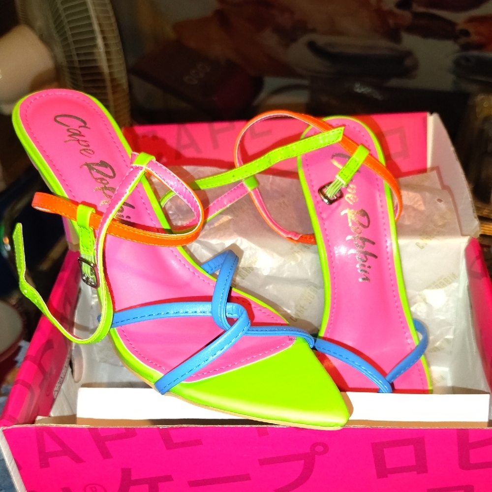 Cape Robbin Neon Multi-Color Strappy Heels